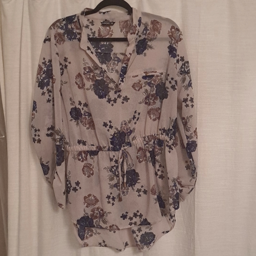 Pink sheer floral drawstring waist top